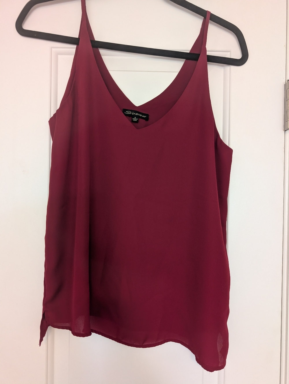 Burgundy V-Neck Satin Spaghetti Strap Camisole Top